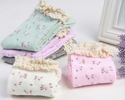 全网最低翻边花边中筒袜 女花边纯棉吸水袜 