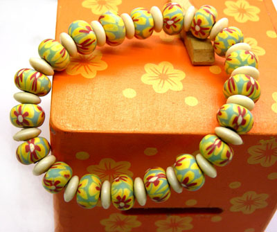 8mm时尚印花珠手链 软陶珠编织手链 手饰批发