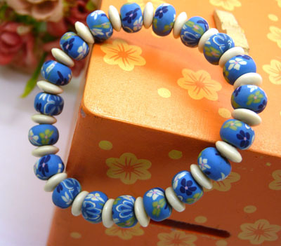 8mm时尚印花珠手链 软陶珠编织手链 手饰批发