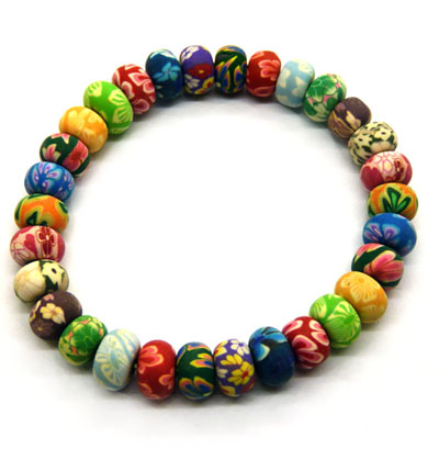 8mm彩色印花珠手链 软陶珠编织手链 手饰批发