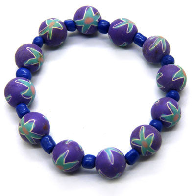 8mm彩色印花珠手链 软陶珠编织手链 手饰批发