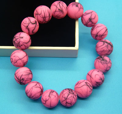 10mm彩色印花珠手链 色彩分明条纹清晰手链 手饰批发