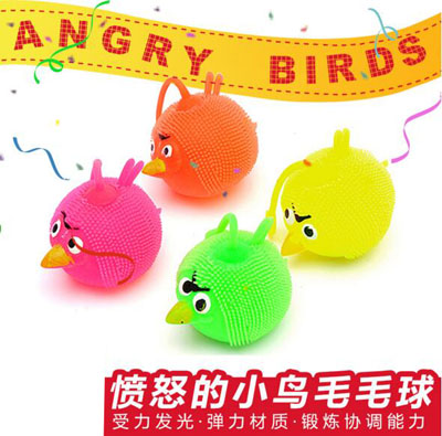 批发闪光愤怒小鸟多色毛毛球 发光弹力球 发泄球	