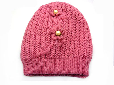 新款双层珍珠刺绣帽子时尚户外加厚毛线帽保暖纯色针织帽