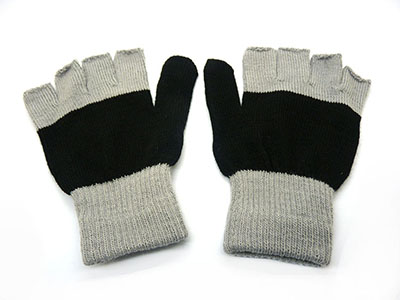 （触屏）精品加厚条纹半指手套学生套魔术手套