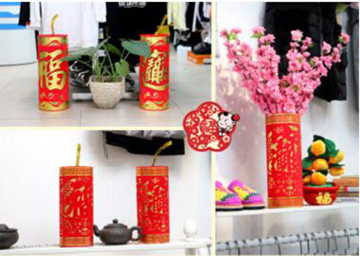 全网最低价大号春节装饰植绒布 吊炮喜庆新年仿真鞭炮挂件 立体橱窗摆饰批发用品