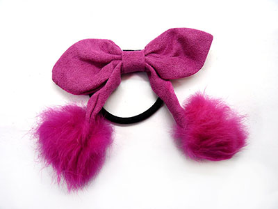 厂家直销 毛绒高弹力毛球布艺蝴蝶结黑皮筋发圈