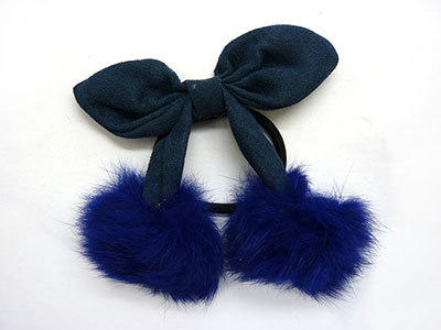 厂家直销 毛绒高弹力毛球布艺蝴蝶结黑皮筋发圈