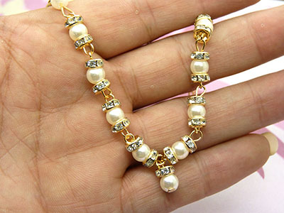 欧美 热卖 高档合金珍珠水钻手链手环