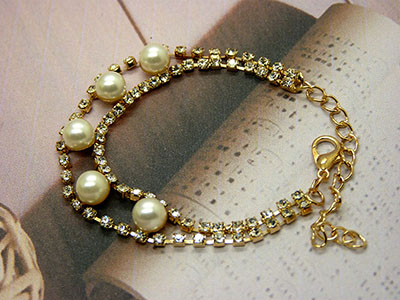  欧美 热卖 高档合金珍珠水钻手链手环