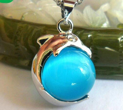 时尚流行海豚之恋项链 保色猫眼玉石项链