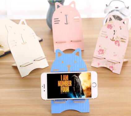 特价创意卡通木质懒人手机支架小猫（H形支架）