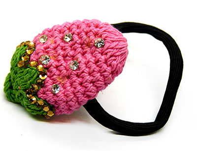 厂家直销欧美手工皮筋可爱草莓发绳子 弹力扎头发圈 