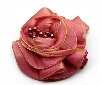 买贵10倍退款欧美高档发饰 花朵边夹缎布山茶花水钻珍珠发夹