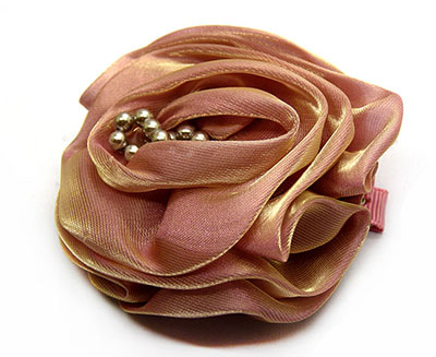 买贵10倍退款欧美高档发饰 花朵边夹缎布山茶花水钻珍珠发夹